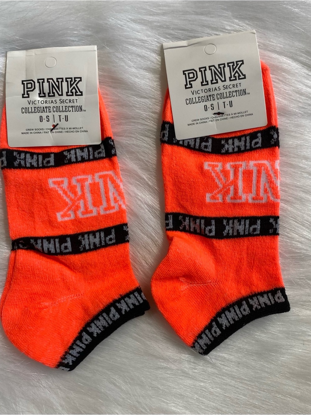 PINK Victoria's Secret Neon Orange & Black Ankle Socks